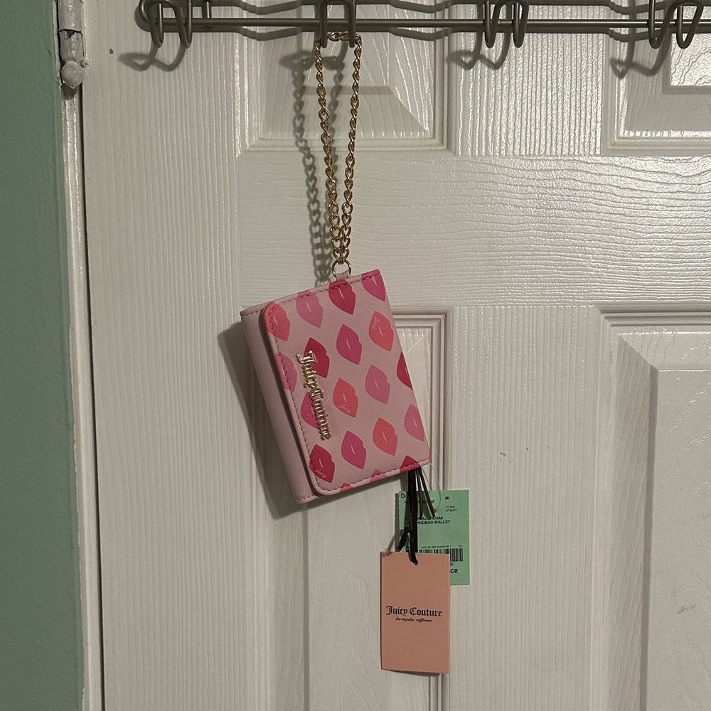 Juicy Couture Pink Lip Print Wallet with Gold Chain